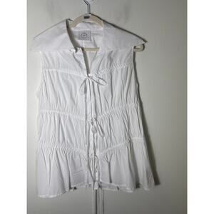 Rennaisance Rennaisance White Sleeveless Cotton Collard Tie Front Top Sz 42